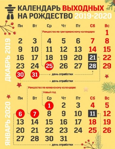 Католическое Рождество-2019: выходные и отработки в декабре