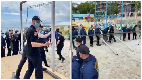 На пляже «Золотой берег» активисты снова попытались демонтировать деревянный настил
