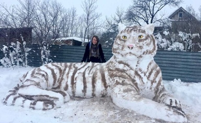 Под Одессой из снега слепили пятиметрового тигра