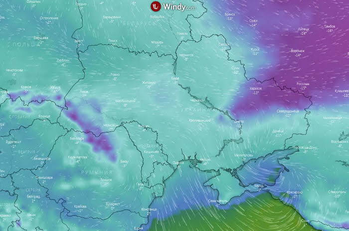В Украину идут 20 градусные морозы